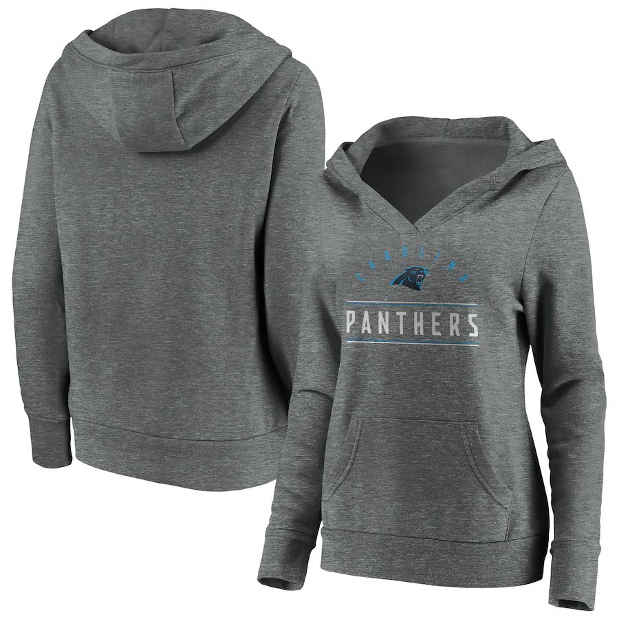 Women Carolina Panthers Fanatics Branded Heathered Gray Iconic League Leader V-Neck Pullover Hoodie
